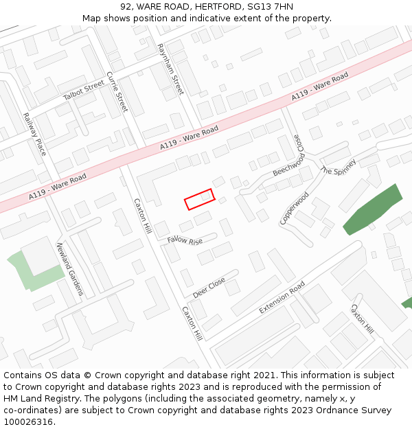 92, WARE ROAD, HERTFORD, SG13 7HN: Location map and indicative extent of plot