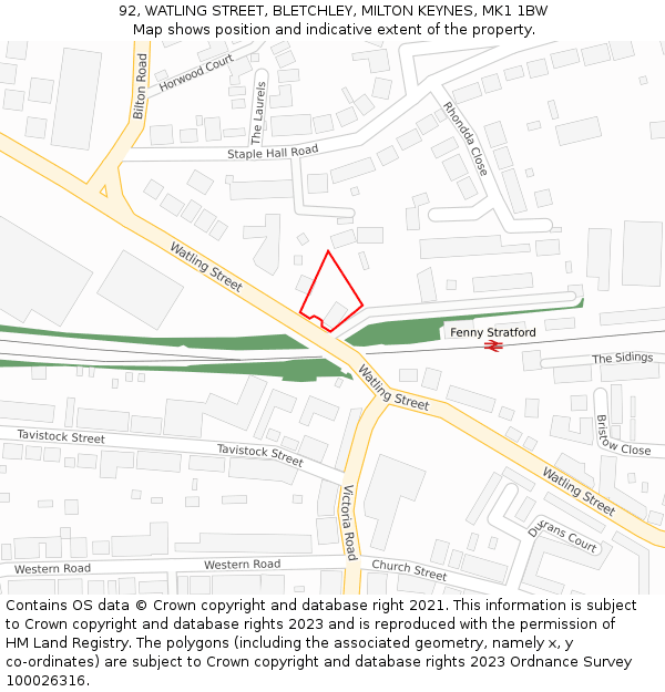 92, WATLING STREET, BLETCHLEY, MILTON KEYNES, MK1 1BW: Location map and indicative extent of plot