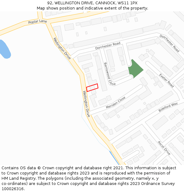 92, WELLINGTON DRIVE, CANNOCK, WS11 1PX: Location map and indicative extent of plot