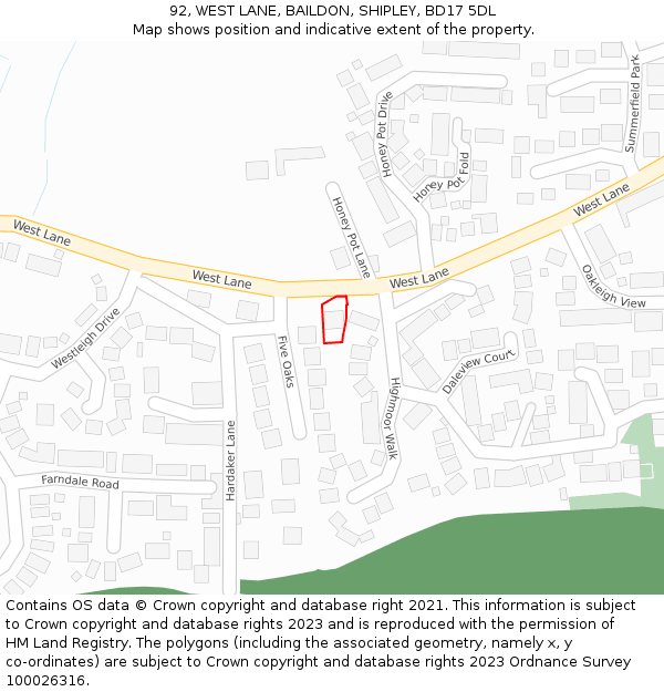 92, WEST LANE, BAILDON, SHIPLEY, BD17 5DL: Location map and indicative extent of plot