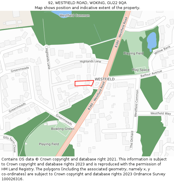 92, WESTFIELD ROAD, WOKING, GU22 9QA: Location map and indicative extent of plot