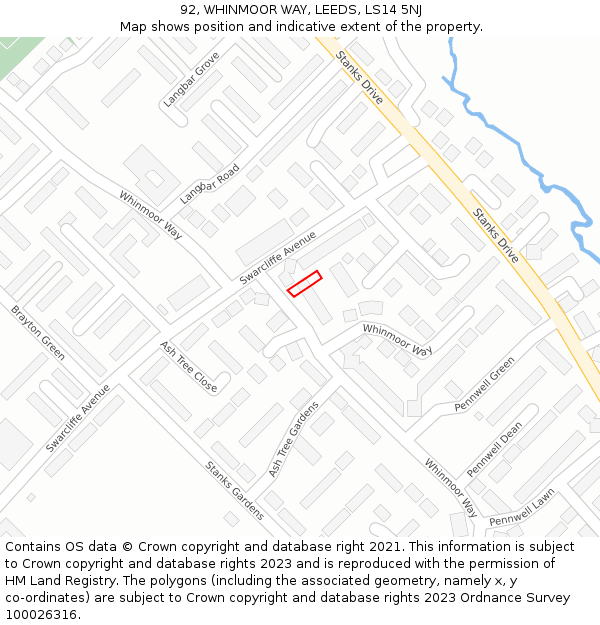 92, WHINMOOR WAY, LEEDS, LS14 5NJ: Location map and indicative extent of plot