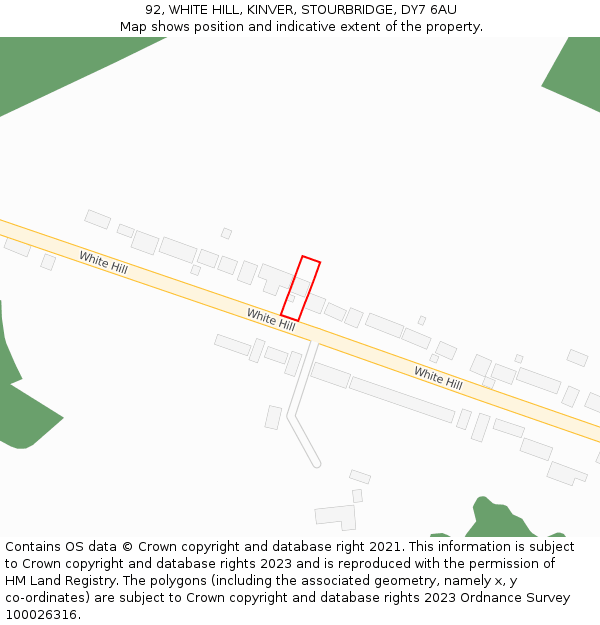 92, WHITE HILL, KINVER, STOURBRIDGE, DY7 6AU: Location map and indicative extent of plot