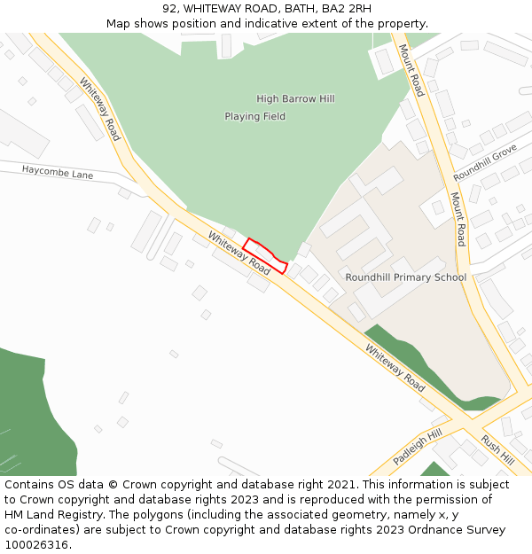 92, WHITEWAY ROAD, BATH, BA2 2RH: Location map and indicative extent of plot