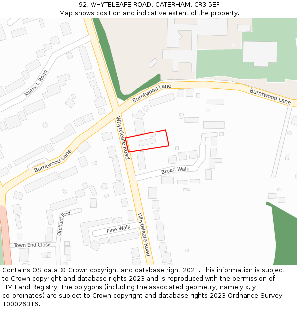 92, WHYTELEAFE ROAD, CATERHAM, CR3 5EF: Location map and indicative extent of plot