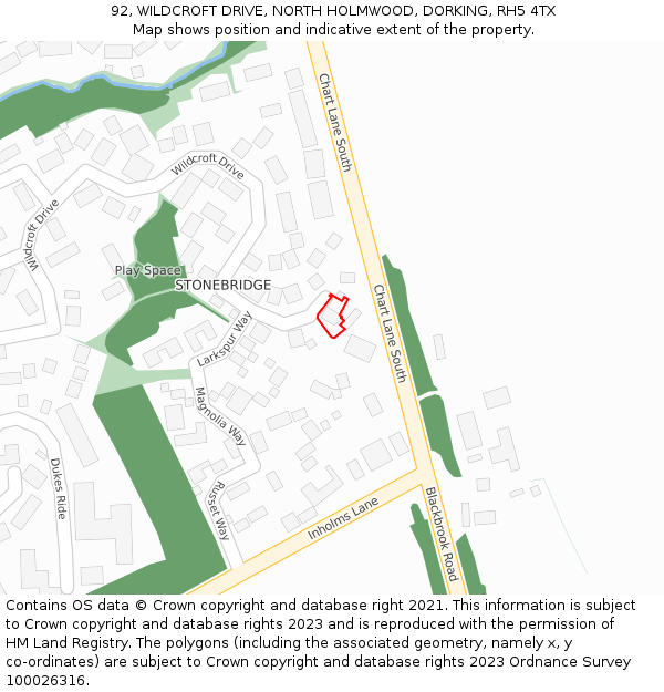 92, WILDCROFT DRIVE, NORTH HOLMWOOD, DORKING, RH5 4TX: Location map and indicative extent of plot