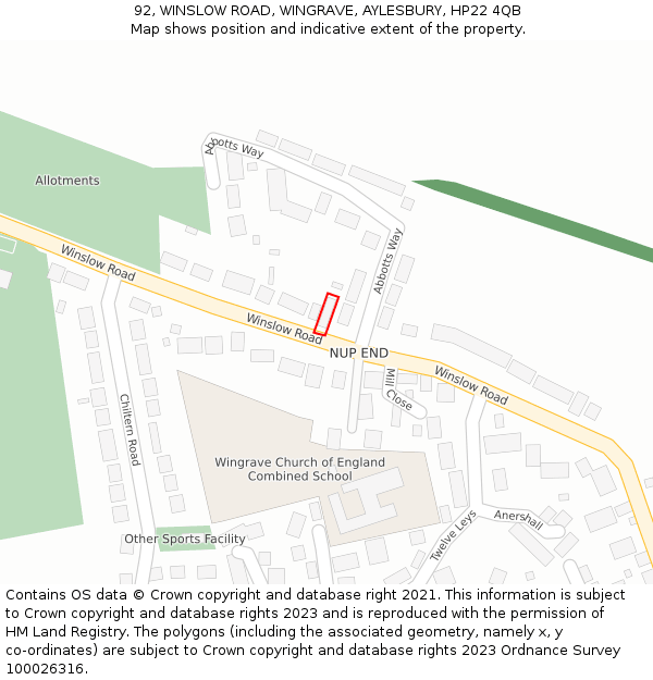 92, WINSLOW ROAD, WINGRAVE, AYLESBURY, HP22 4QB: Location map and indicative extent of plot