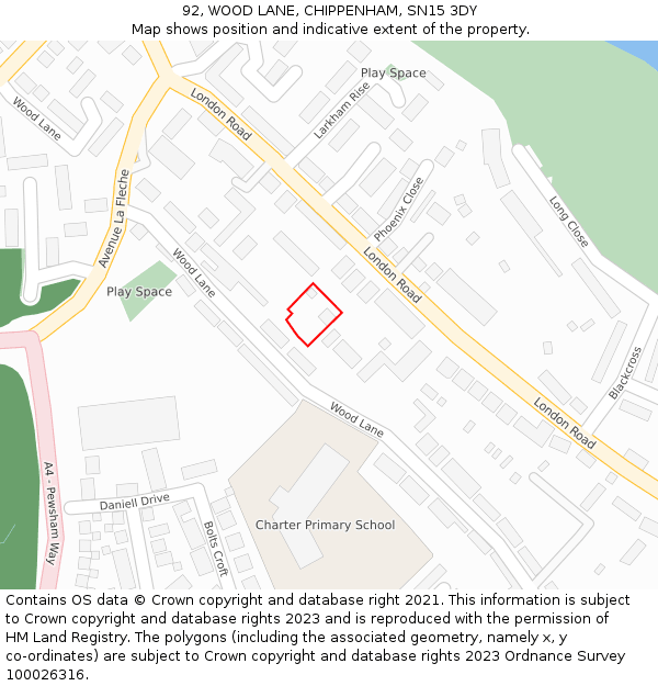 92, WOOD LANE, CHIPPENHAM, SN15 3DY: Location map and indicative extent of plot