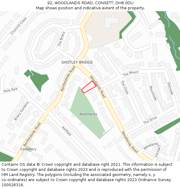 92, WOODLANDS ROAD, CONSETT, DH8 0DU: Location map and indicative extent of plot