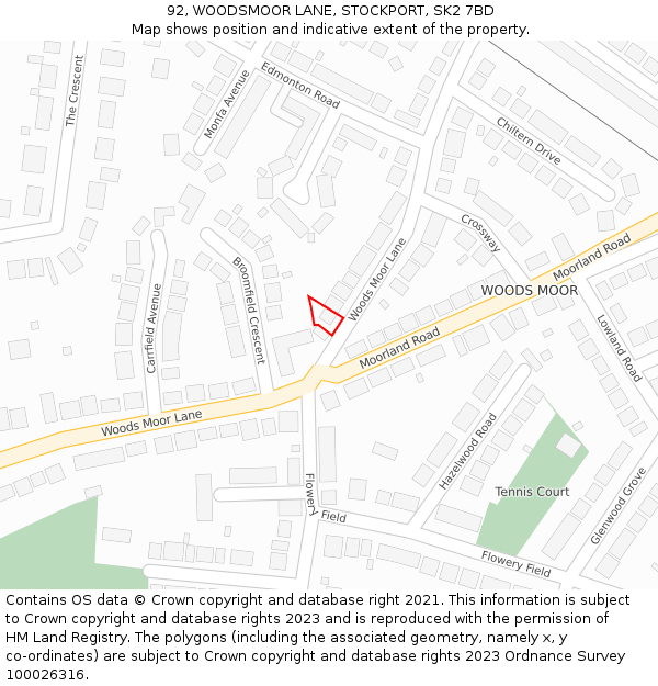 92, WOODSMOOR LANE, STOCKPORT, SK2 7BD: Location map and indicative extent of plot