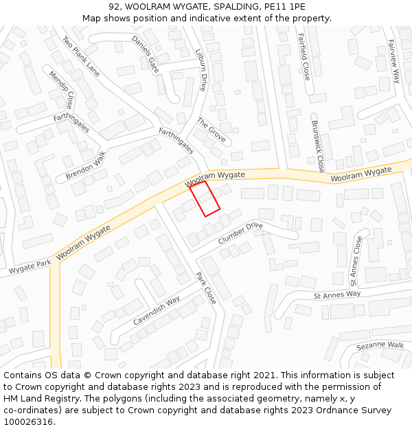 92, WOOLRAM WYGATE, SPALDING, PE11 1PE: Location map and indicative extent of plot