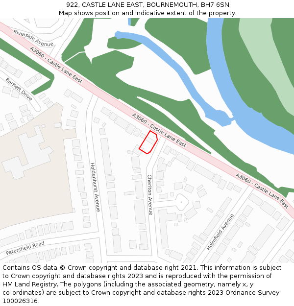 922, CASTLE LANE EAST, BOURNEMOUTH, BH7 6SN: Location map and indicative extent of plot