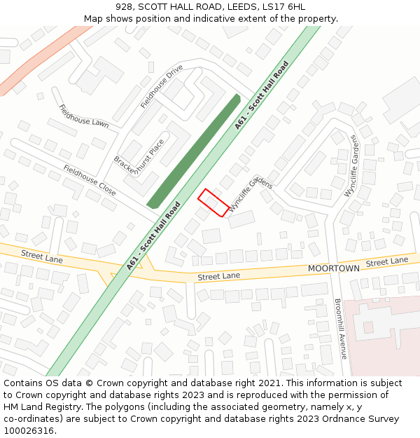 928, SCOTT HALL ROAD, LEEDS, LS17 6HL: Location map and indicative extent of plot