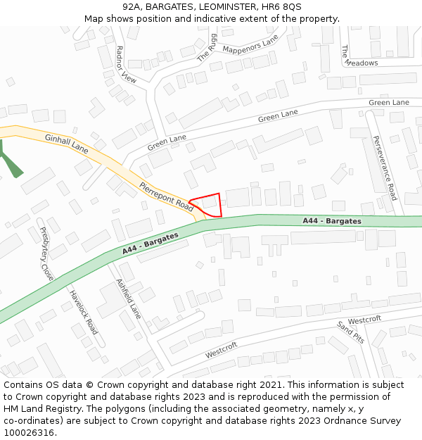 92A, BARGATES, LEOMINSTER, HR6 8QS: Location map and indicative extent of plot