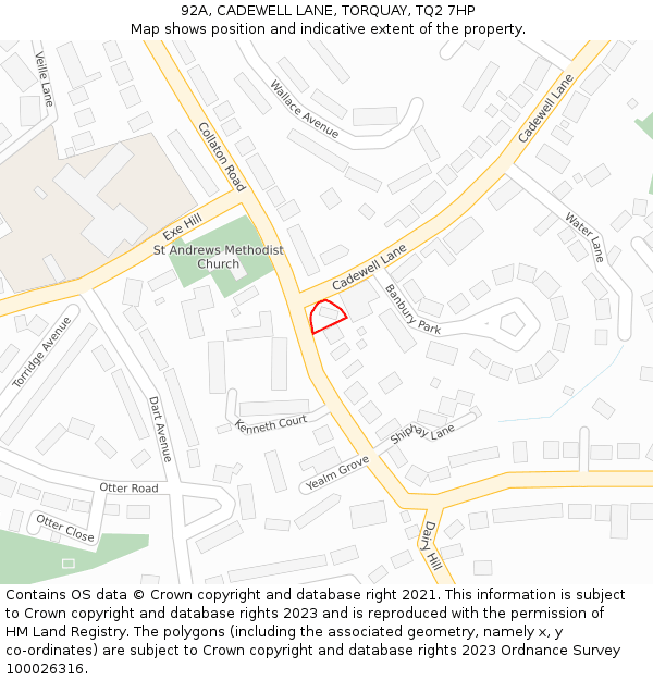 92A, CADEWELL LANE, TORQUAY, TQ2 7HP: Location map and indicative extent of plot
