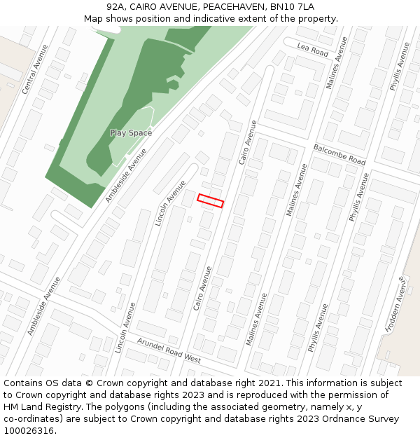 92A, CAIRO AVENUE, PEACEHAVEN, BN10 7LA: Location map and indicative extent of plot