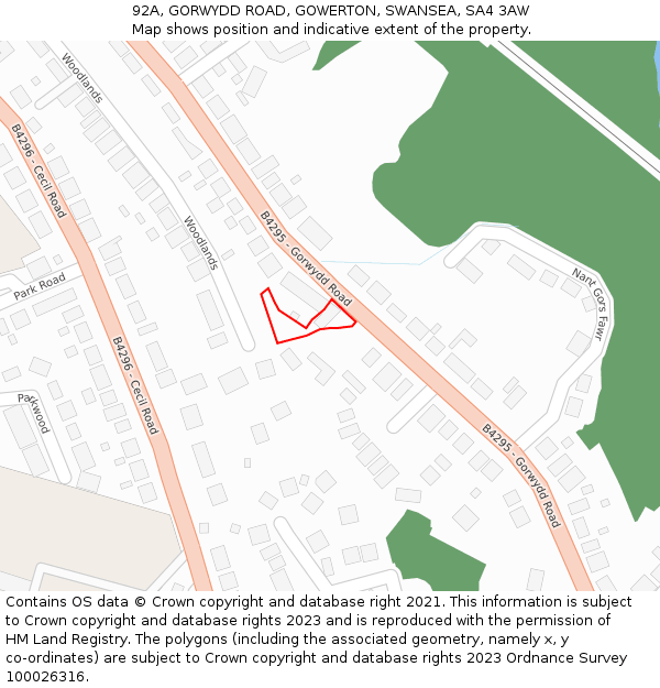 92A, GORWYDD ROAD, GOWERTON, SWANSEA, SA4 3AW: Location map and indicative extent of plot