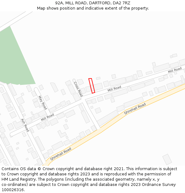 92A, MILL ROAD, DARTFORD, DA2 7RZ: Location map and indicative extent of plot