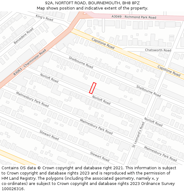 92A, NORTOFT ROAD, BOURNEMOUTH, BH8 8PZ: Location map and indicative extent of plot