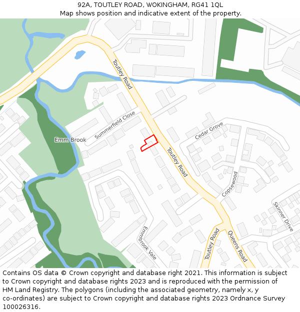 92A, TOUTLEY ROAD, WOKINGHAM, RG41 1QL: Location map and indicative extent of plot