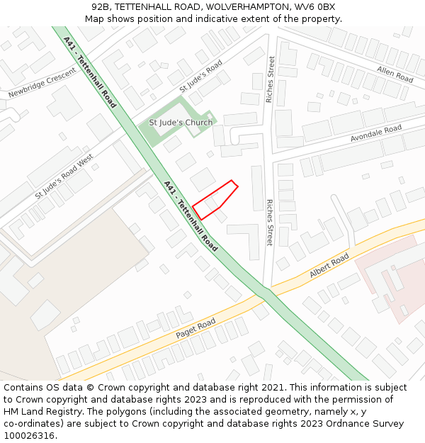 92B, TETTENHALL ROAD, WOLVERHAMPTON, WV6 0BX: Location map and indicative extent of plot