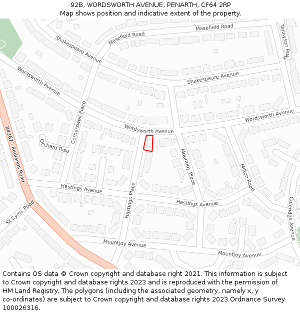 92B, WORDSWORTH AVENUE, PENARTH, CF64 2RP: Location map and indicative extent of plot