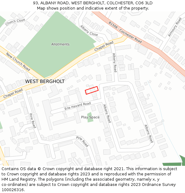 93, ALBANY ROAD, WEST BERGHOLT, COLCHESTER, CO6 3LD: Location map and indicative extent of plot