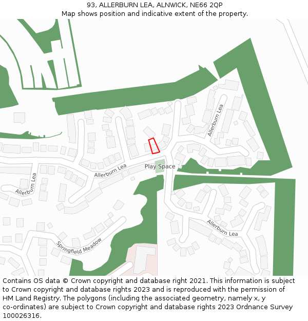 93, ALLERBURN LEA, ALNWICK, NE66 2QP: Location map and indicative extent of plot