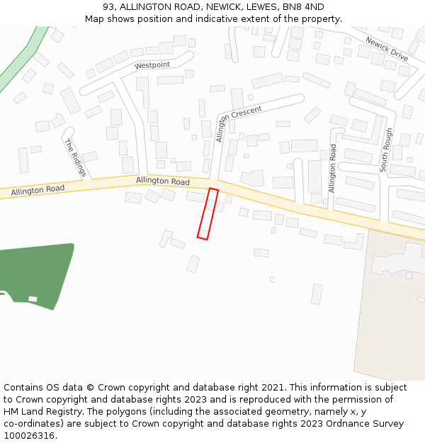 93, ALLINGTON ROAD, NEWICK, LEWES, BN8 4ND: Location map and indicative extent of plot