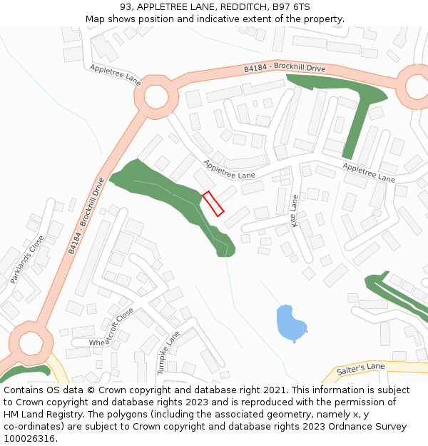 93, APPLETREE LANE, REDDITCH, B97 6TS: Location map and indicative extent of plot