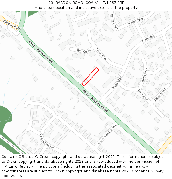 93, BARDON ROAD, COALVILLE, LE67 4BF: Location map and indicative extent of plot