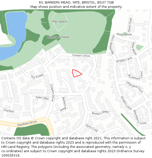 93, BARKERS MEAD, YATE, BRISTOL, BS37 7GB: Location map and indicative extent of plot