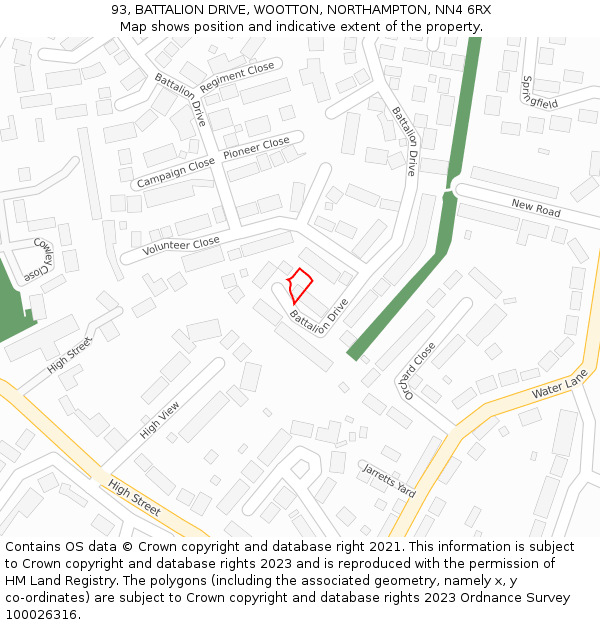 93, BATTALION DRIVE, WOOTTON, NORTHAMPTON, NN4 6RX: Location map and indicative extent of plot