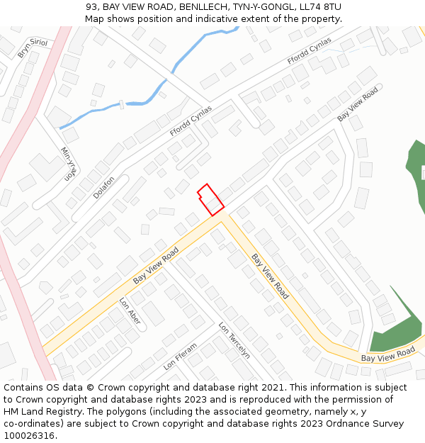 93, BAY VIEW ROAD, BENLLECH, TYN-Y-GONGL, LL74 8TU: Location map and indicative extent of plot