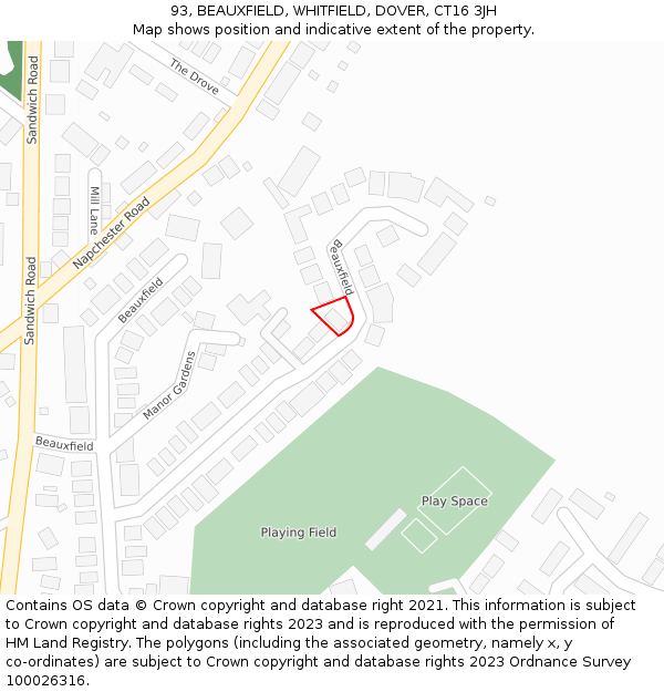 93, BEAUXFIELD, WHITFIELD, DOVER, CT16 3JH: Location map and indicative extent of plot