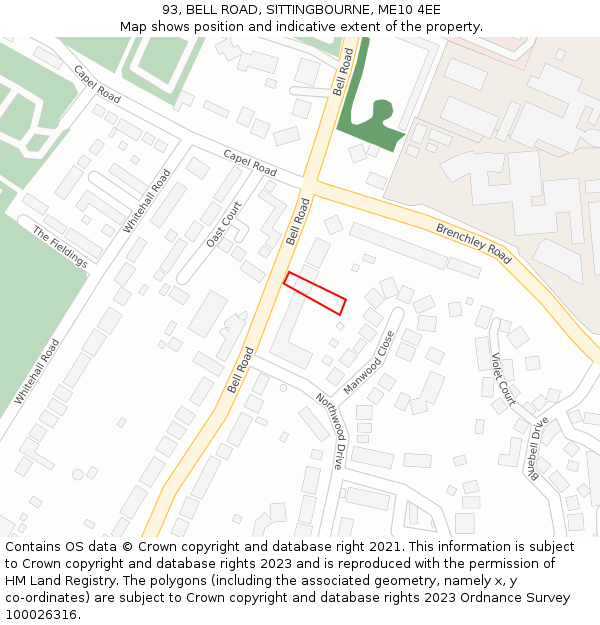 93, BELL ROAD, SITTINGBOURNE, ME10 4EE: Location map and indicative extent of plot