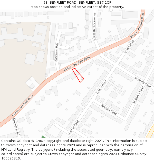 93, BENFLEET ROAD, BENFLEET, SS7 1QF: Location map and indicative extent of plot