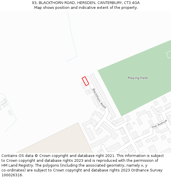 93, BLACKTHORN ROAD, HERSDEN, CANTERBURY, CT3 4GA: Location map and indicative extent of plot