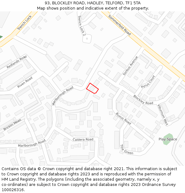 93, BLOCKLEY ROAD, HADLEY, TELFORD, TF1 5TA: Location map and indicative extent of plot