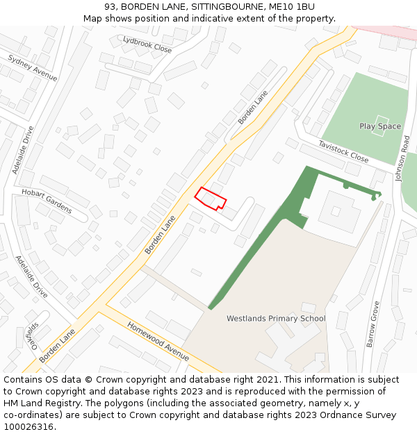 93, BORDEN LANE, SITTINGBOURNE, ME10 1BU: Location map and indicative extent of plot