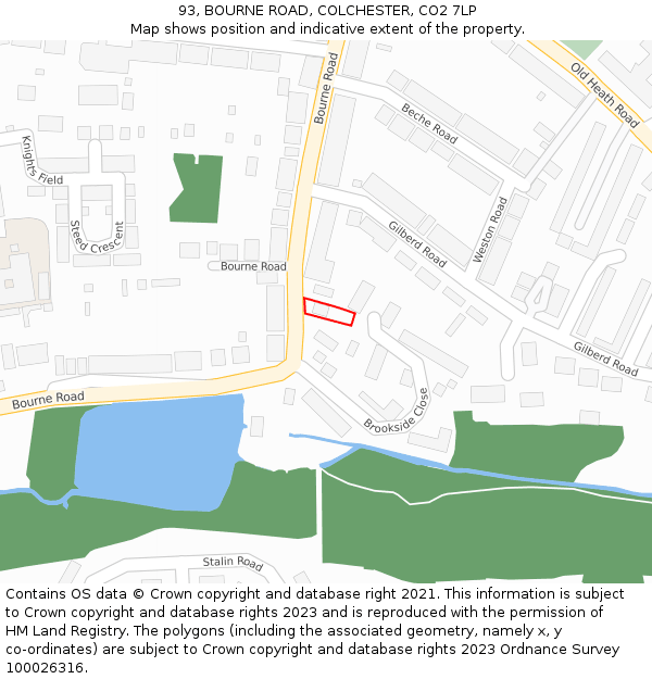 93, BOURNE ROAD, COLCHESTER, CO2 7LP: Location map and indicative extent of plot