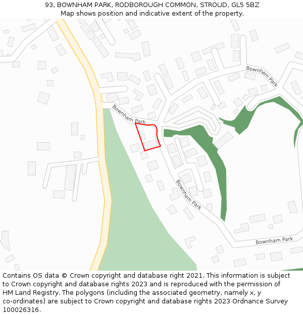 93, BOWNHAM PARK, RODBOROUGH COMMON, STROUD, GL5 5BZ: Location map and indicative extent of plot