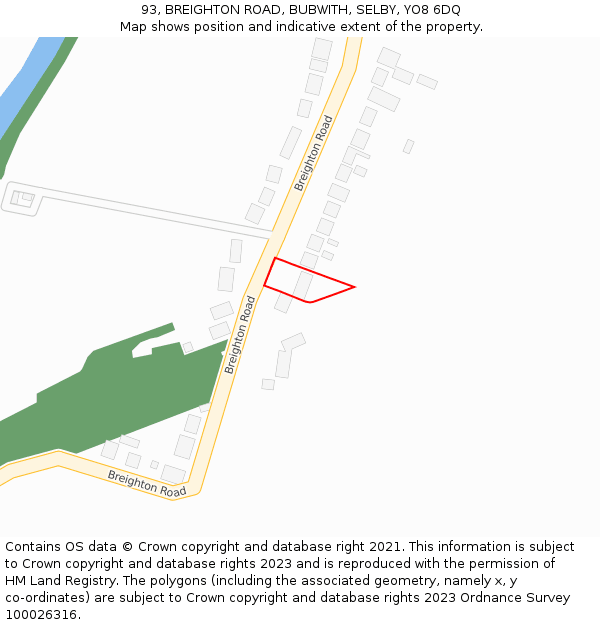 93, BREIGHTON ROAD, BUBWITH, SELBY, YO8 6DQ: Location map and indicative extent of plot