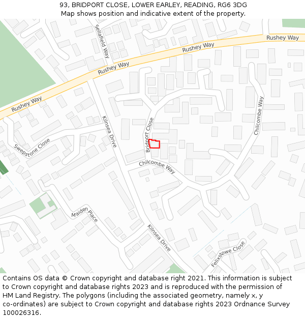 93, BRIDPORT CLOSE, LOWER EARLEY, READING, RG6 3DG: Location map and indicative extent of plot