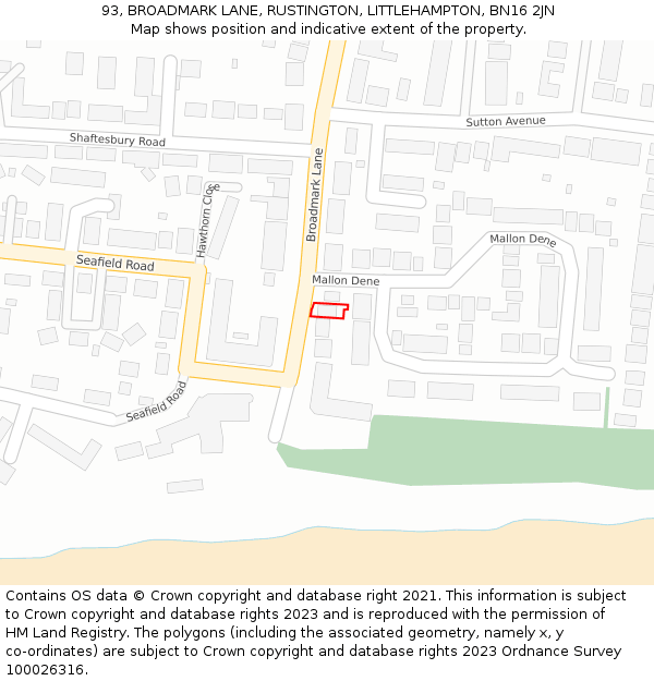 93, BROADMARK LANE, RUSTINGTON, LITTLEHAMPTON, BN16 2JN: Location map and indicative extent of plot