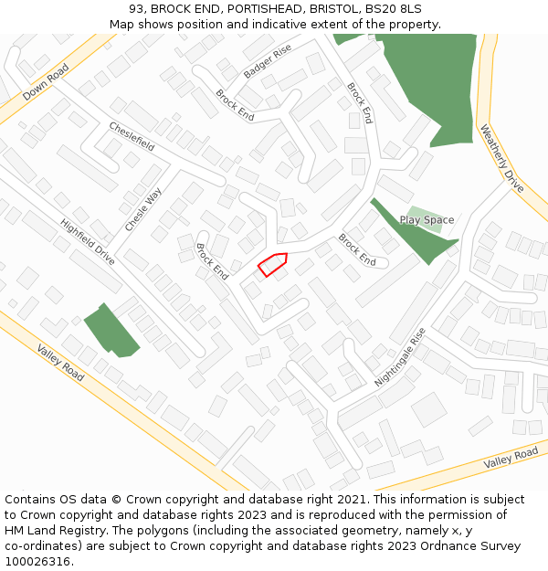 93, BROCK END, PORTISHEAD, BRISTOL, BS20 8LS: Location map and indicative extent of plot