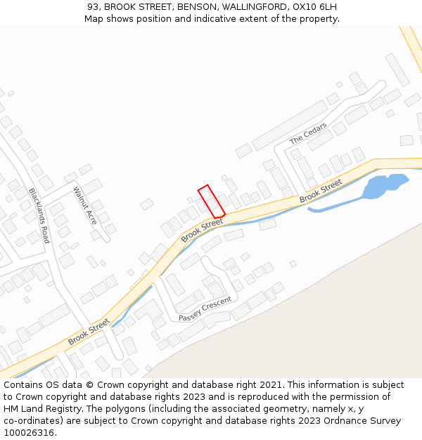 93, BROOK STREET, BENSON, WALLINGFORD, OX10 6LH: Location map and indicative extent of plot