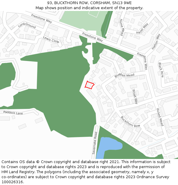 93, BUCKTHORN ROW, CORSHAM, SN13 9WE: Location map and indicative extent of plot