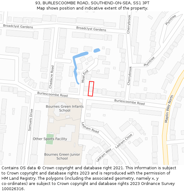 93, BURLESCOOMBE ROAD, SOUTHEND-ON-SEA, SS1 3PT: Location map and indicative extent of plot