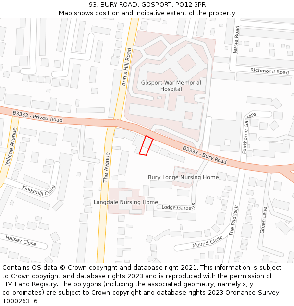 93, BURY ROAD, GOSPORT, PO12 3PR: Location map and indicative extent of plot